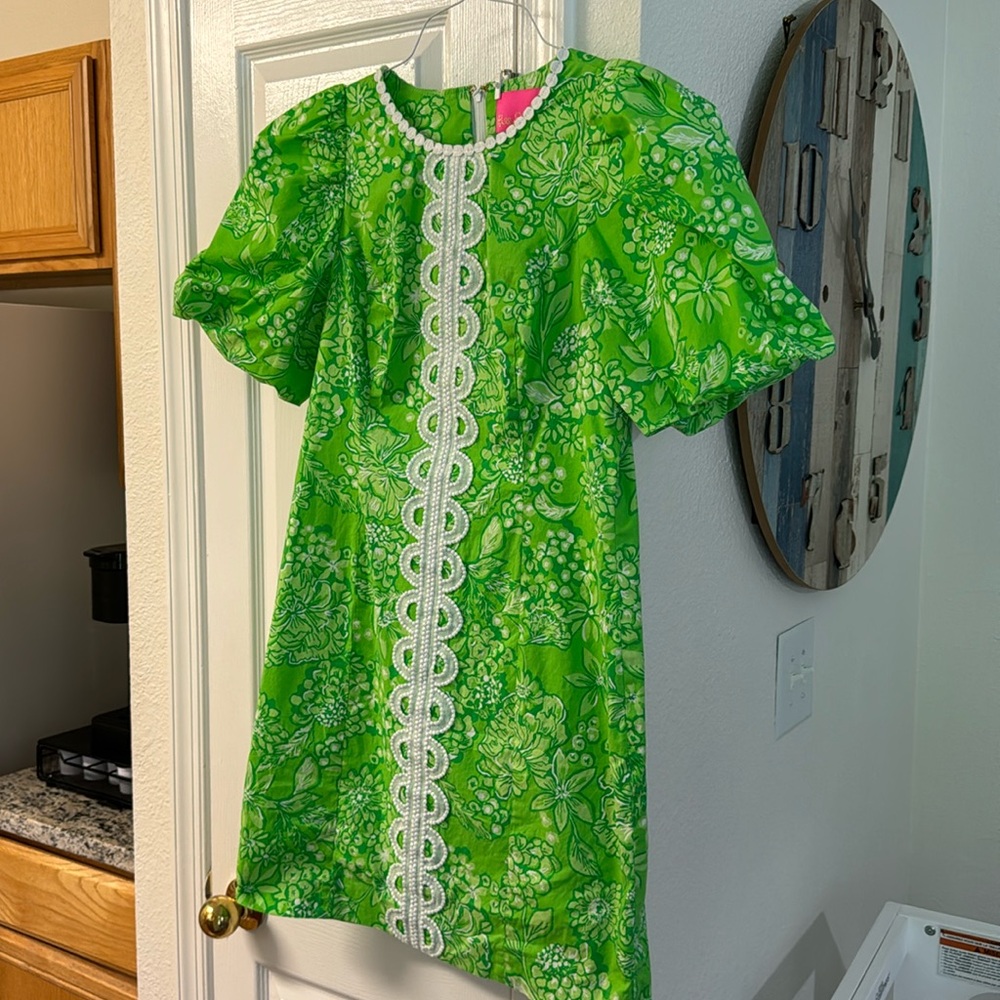 Lilly Pulitzer Green Floral Dress with White Lace